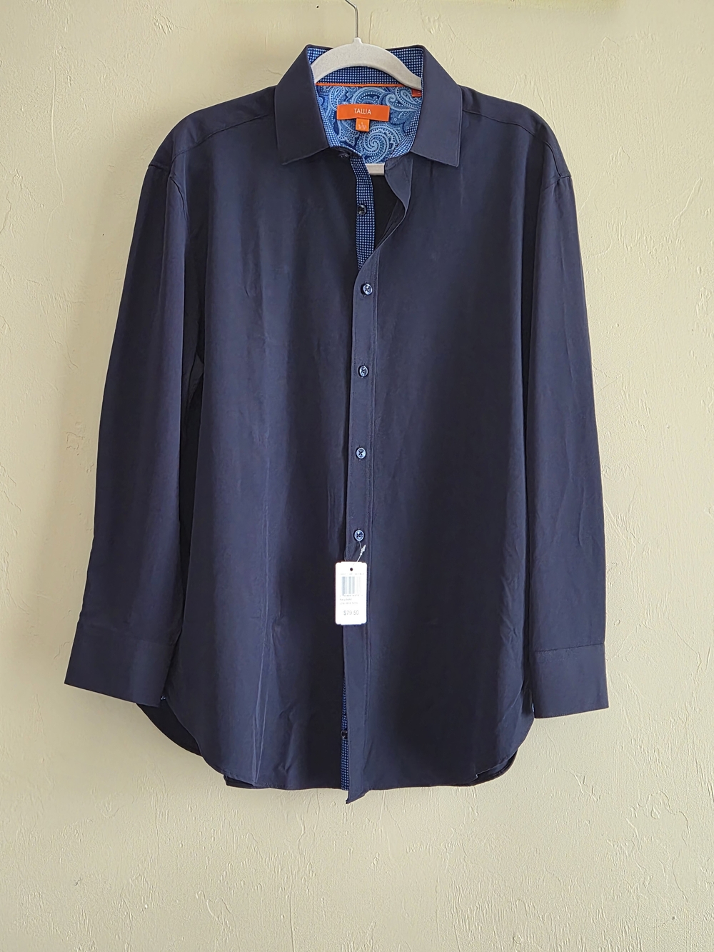 TALLIA Men's Dark Navy Dress Shirt with Contrast Trim